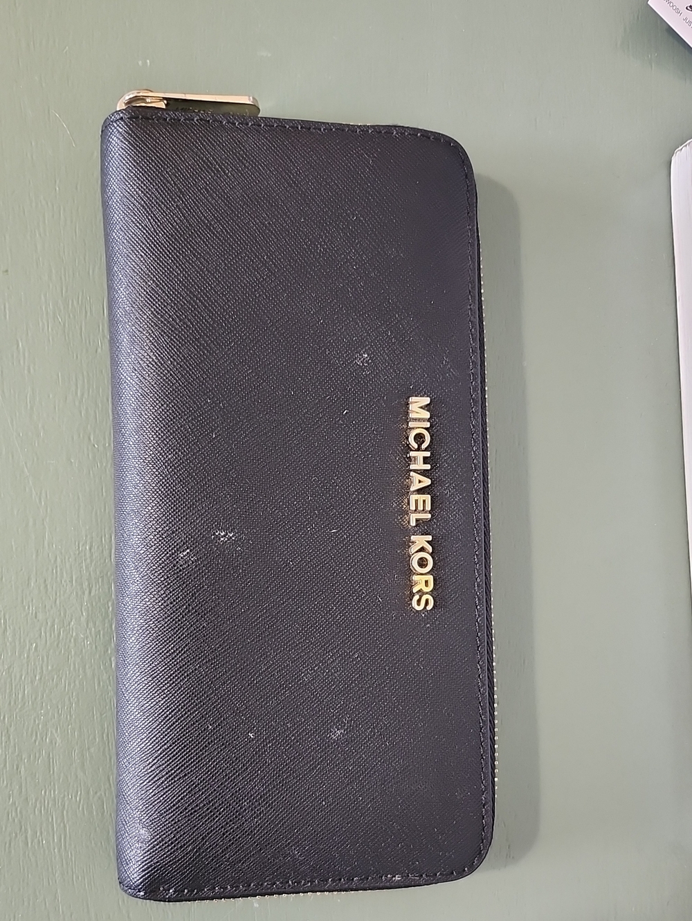 Michael Kors Black and Gold Zip-Around Wallet
